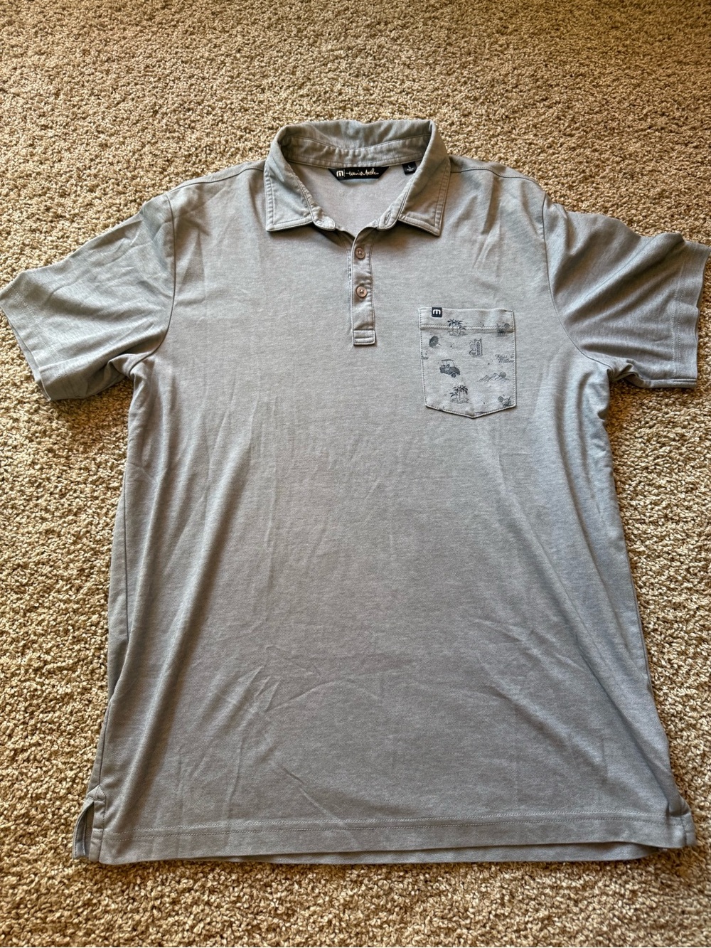 Travis Mathew Light Gray Polo with Patterned Chest Pocket